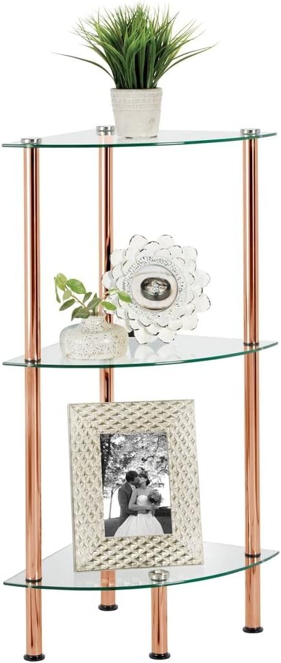 mDesign modernes Glasregal – stilvolles Eckregal aus Glas mit 3 Ebenen – elegantes Ablageregal für B