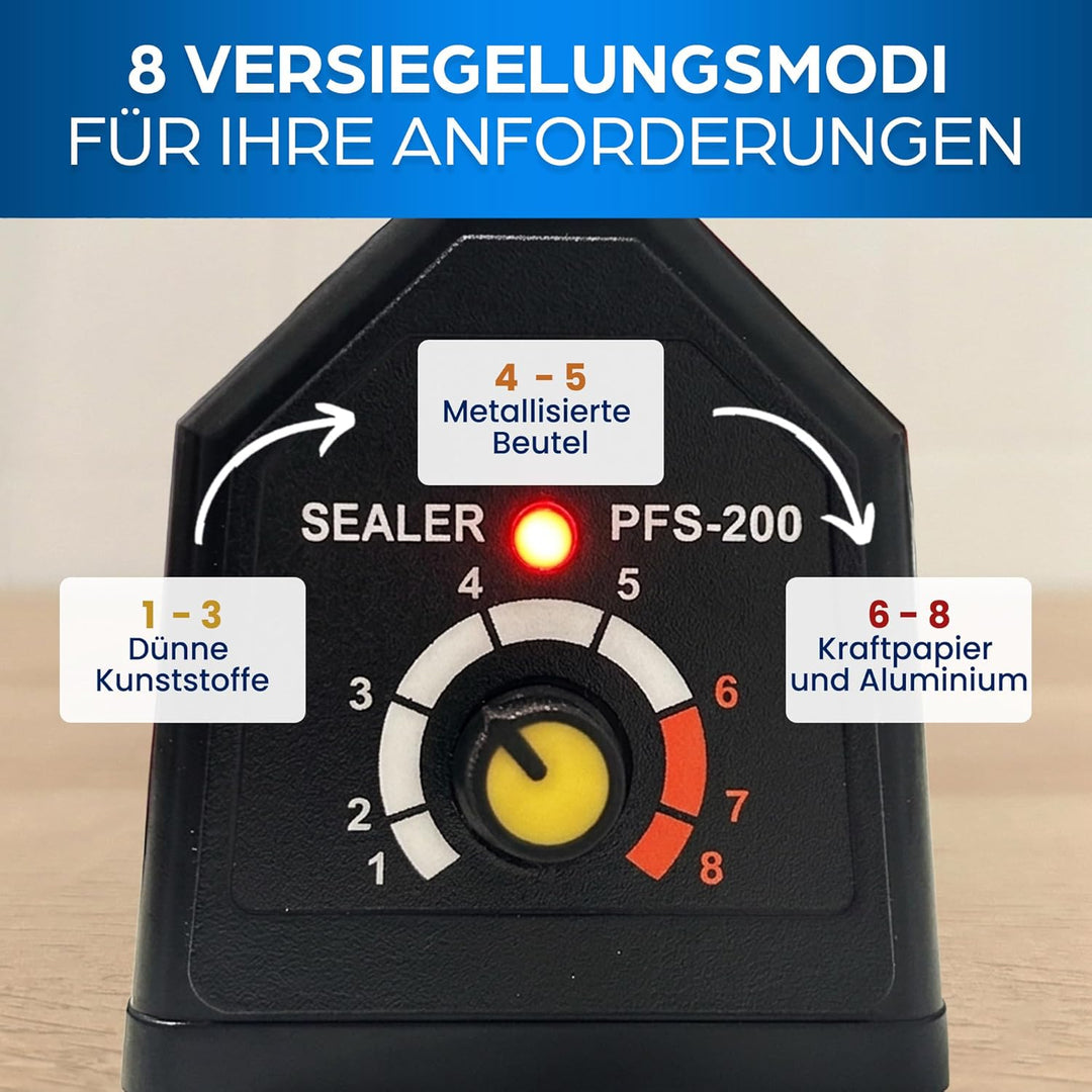 Versiegelungsmaschine 200mm - Profi Thermoversiegelung für Plastiktüten, Aluminium, Kraftpapier - He