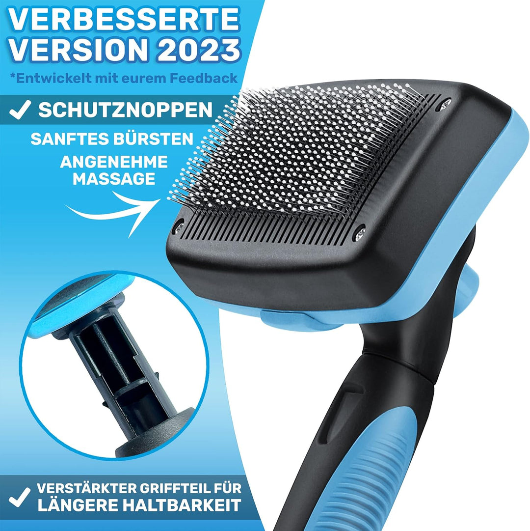 BluePet Hundebürste & Katzenbürste für Langhaar - Entfernt sanft Unterwolle, Verfilzungen & Knoten -
