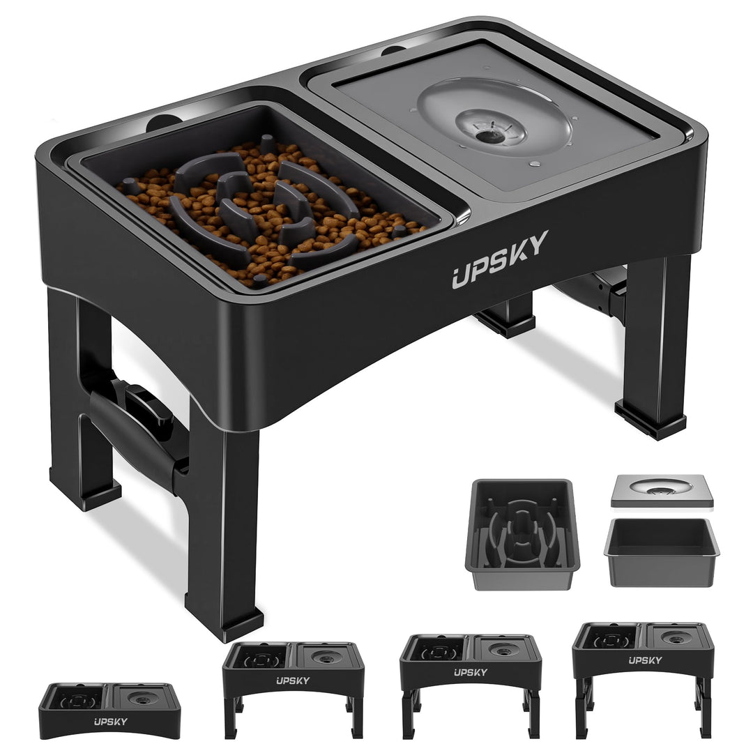 UPSKY 2-in-1 erhöhte Hundenäpfe für langsames Fressen, 4 höhenverstellbare erhöhte Hundenapfständer,