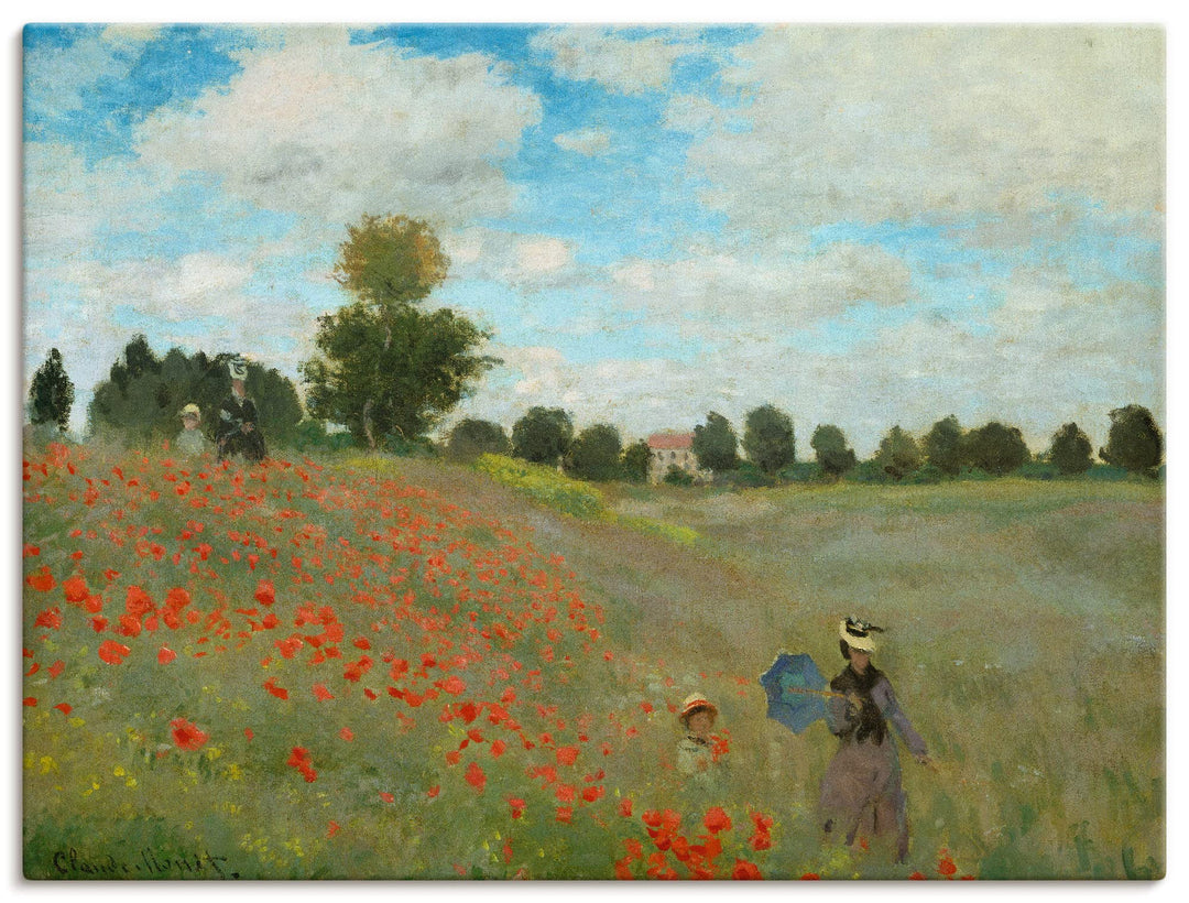 ARTland Leinwandbilder Wandbild Bild auf Leinwand 80x60 cm Wanddeko Wiese Sommer Bäume Mohnblumen Wa