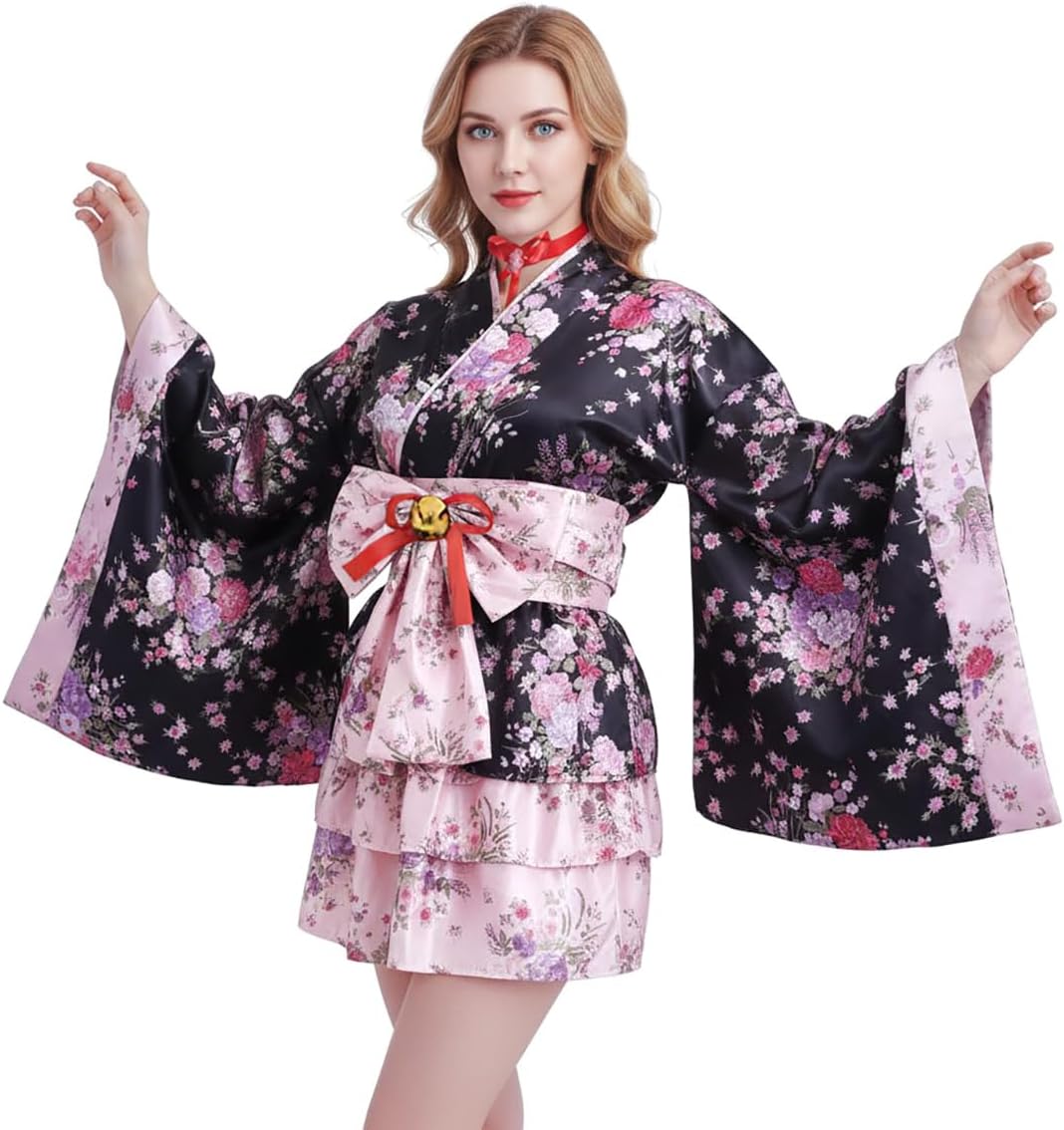 CoolChange Lolita Kimono Cosplay Kostüm mit Rüschenrock und Kimono mit weiten Ärmeln (M), M