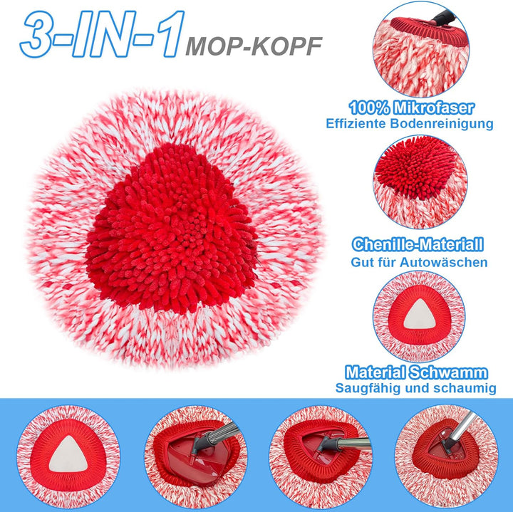 2 Stück Spin Wischmopp Ersatzbezug für Vileda Turbo Mop,3 in 1 Wischmop Wischer Ersatzköpfe mit 76-1