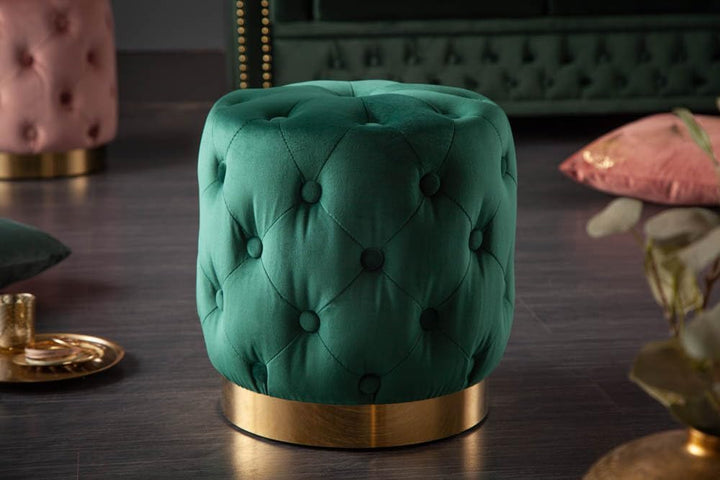 riess-ambiente.de Eleganter Hocker MODERN BAROCK 37cm dunkelgrün Gold Samt Sitzhocker Samthocker, Du