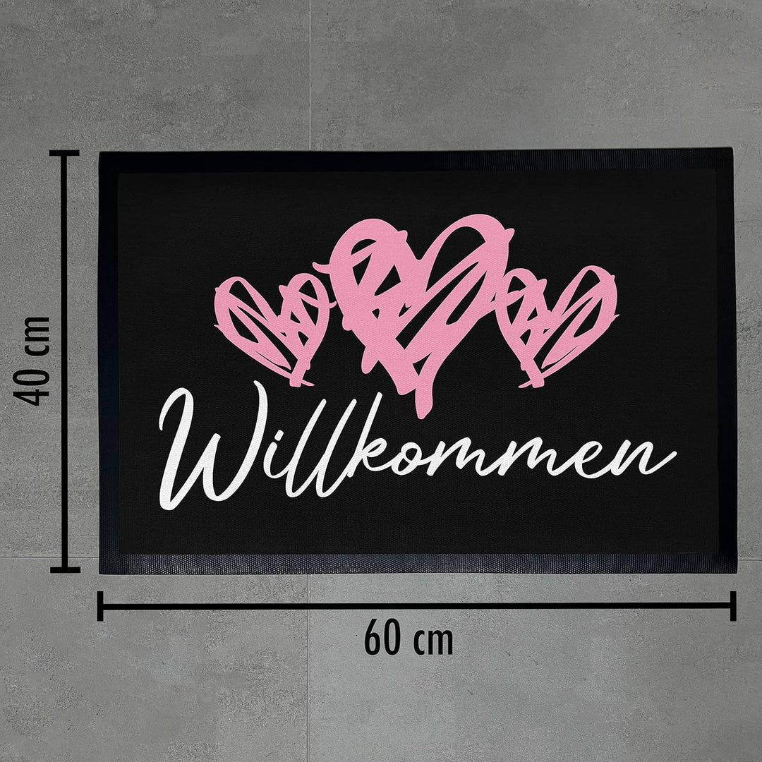 Trendation - Willkommen Herz Grafik Fussmatte Geschenk Schöne Fussmatte Aussen und Innenbereich 60x4