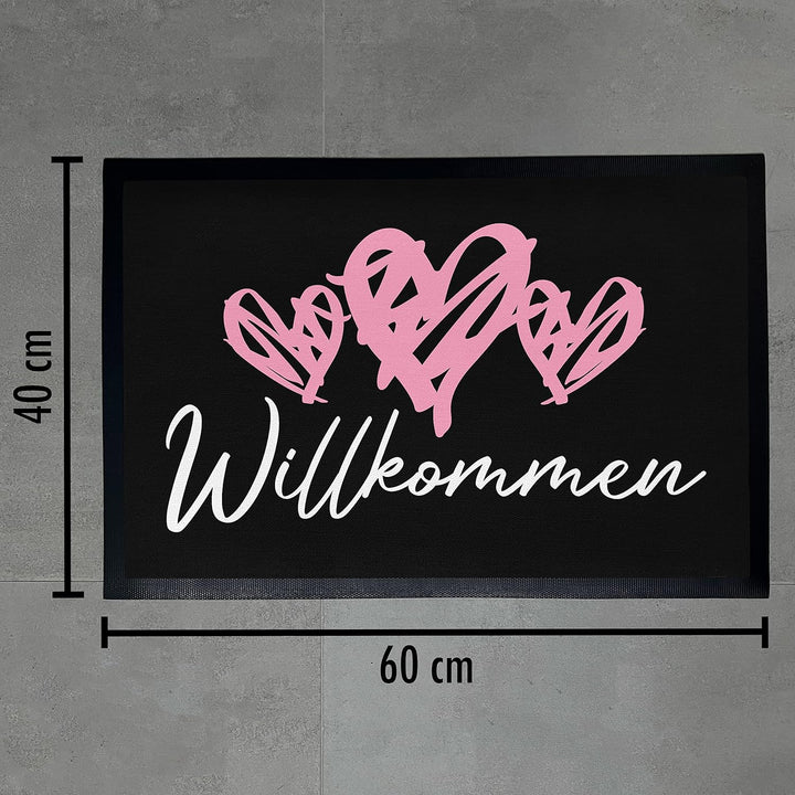 Trendation - Willkommen Herz Grafik Fussmatte Geschenk Schöne Fussmatte Aussen und Innenbereich 60x4