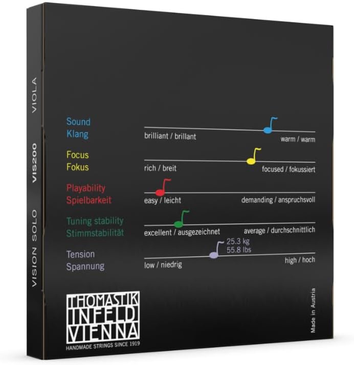 Thomastik 637886 Saiten für Viola Vision Solo Synthetic Core, Satz 4/4 mittel
