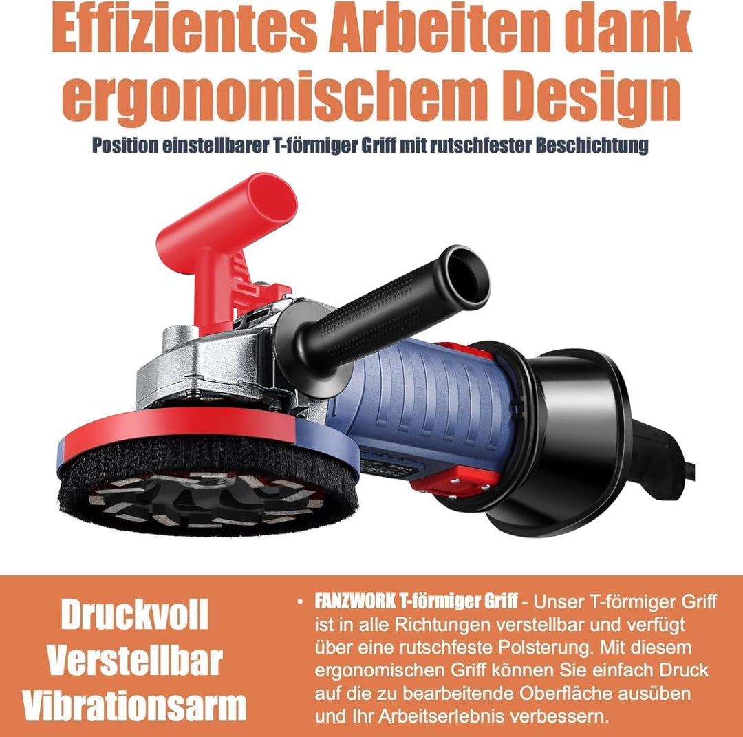 FANZWORK 2100W / 180mm Betonschleifer Betonfräse Set, inkl. Premium 180mm Diamantschleiftopf *2, Abs