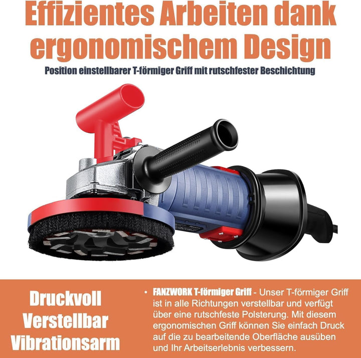 FANZWORK 2100W / 180mm Betonschleifer Betonfräse Set, inkl. Premium 180mm Diamantschleiftopf *2, Abs