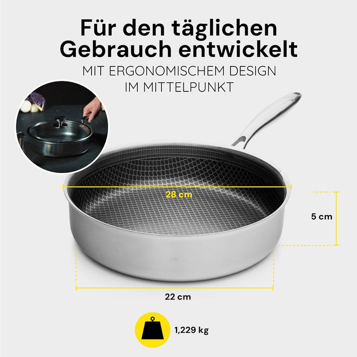 MISO Schmorpfanne 28 cm Diamond Dust Keramik Antihaft, Hochwertige Sautepfanne für alle Herdarten in