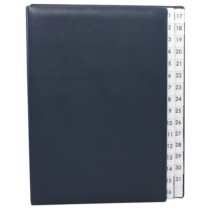 Pultordner mit Register 1-31 aus glattem Vollrindleder in Blau