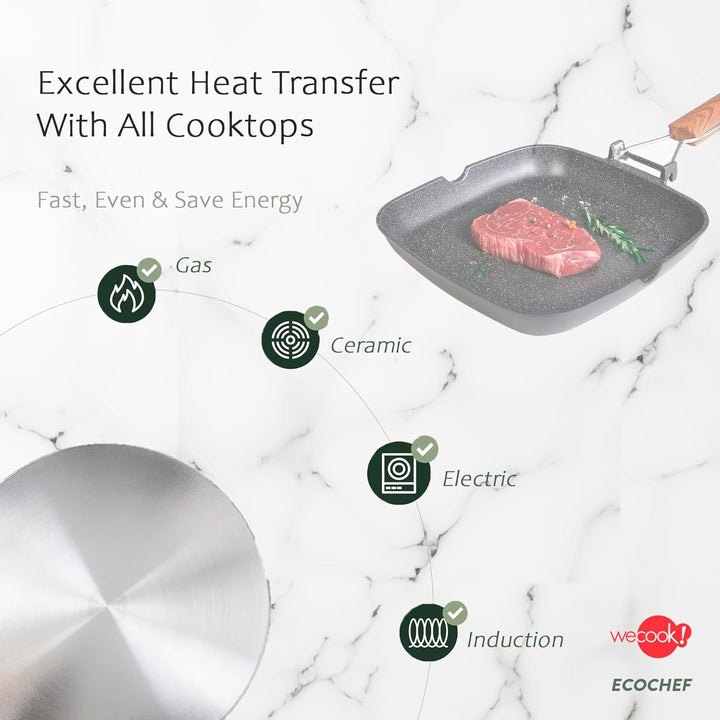 WECOOK! Ecochef Titan Grillpfann Induktion Glatter, 20 x 20 cm, Antihaftbeschichtung QUANTANIUM Ökol