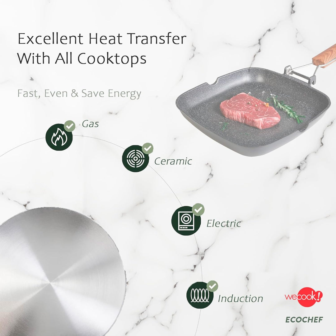 WECOOK! Ecochef Titan Grillpfann Induktion Glatter, 20 x 20 cm, Antihaftbeschichtung QUANTANIUM Ökol