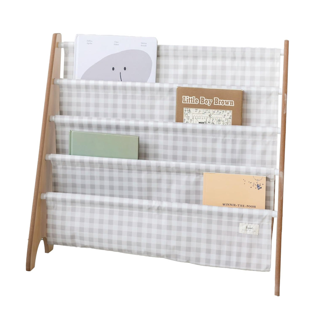 3 Sprouts Kinder Bücherregal aus Holz – Montessori Regal für Kinderzimmer - Gingham Beige, Gingham B
