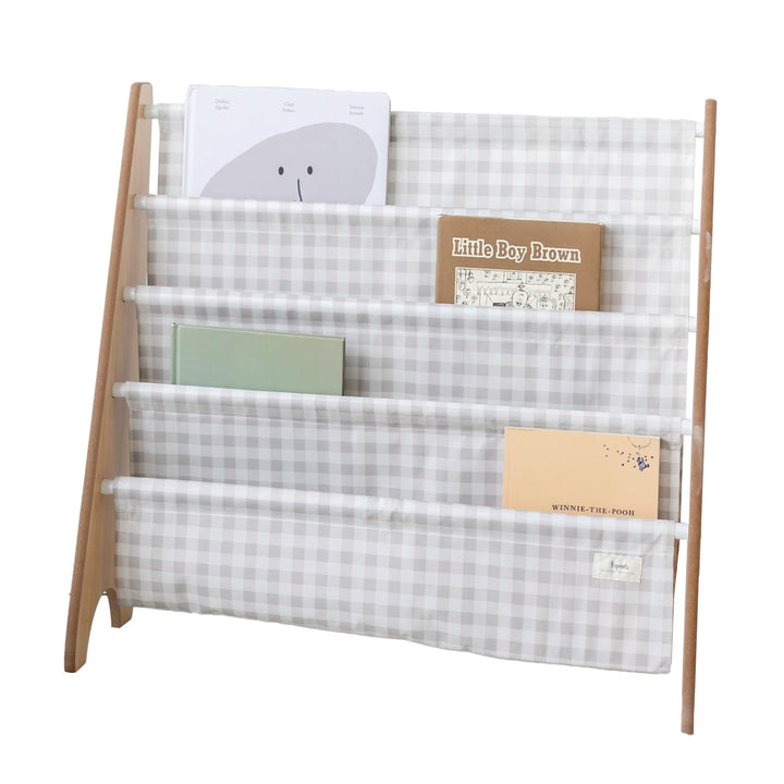 3 Sprouts Kinder Bücherregal aus Holz – Montessori Regal für Kinderzimmer - Gingham Beige, Gingham B