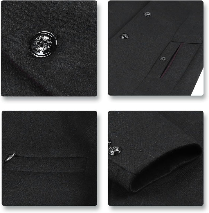 Allthemen Wintermantel Herren Kurzmantel Slim Fit Mantel mit Stehkragen Wolle Warm Wollmantel Busine