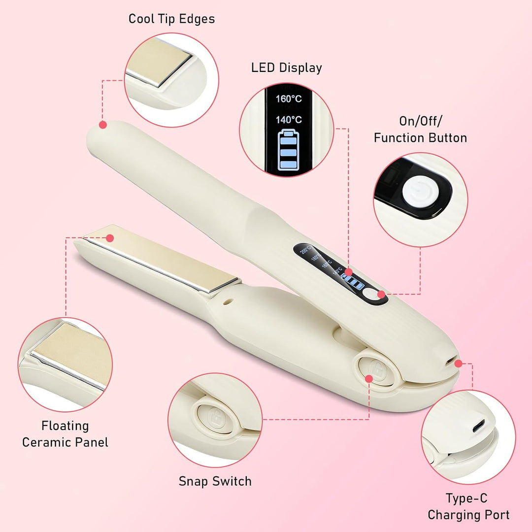 Glätteisen Kabellos 2 in 1 Glätten & Locken, USB Haarglätter mit 4000mAh Akku, 4 Temperaturstufen (1