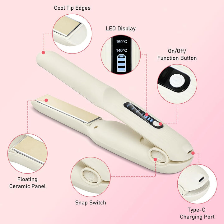 Glätteisen Kabellos 2 in 1 Glätten & Locken, USB Haarglätter mit 4000mAh Akku, 4 Temperaturstufen (1