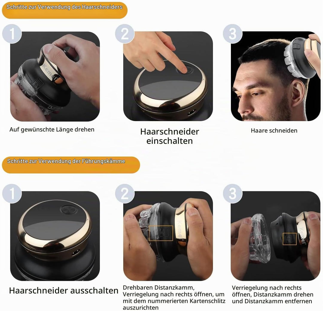 KEMEI Haarschneider für Männer kreisförmige kabellose Haarschneidemaschine, Selbst-Haarschnitt-Kit,