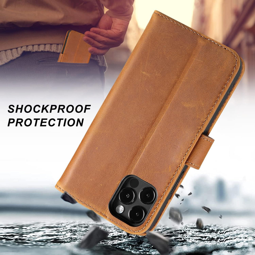 LENSUN Echtleder Hülle für iPhone 12, iPhone 12 Pro 5G Handyhülle [Echtes Leder][Magnetverschluss][R