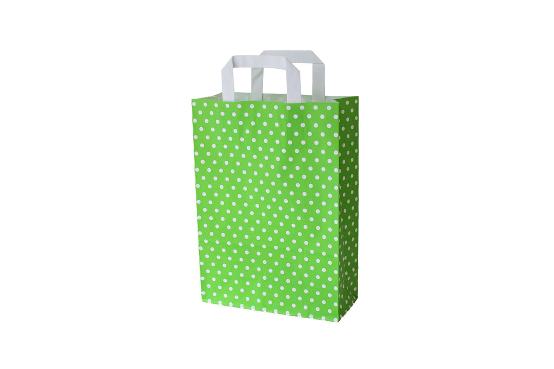 Papiertragetaschen mit Flachhenkel Punkte GRÜN (18 + 8 x 22 cm, 100 Stück) 18 + 8 x 22 cm 100 Stück,