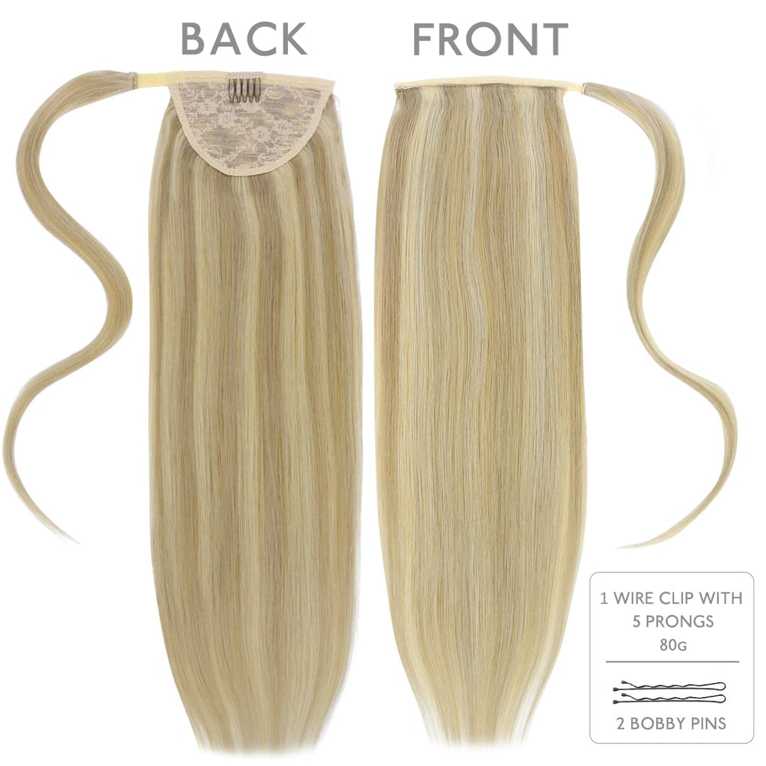 WENNALIFE Ponytail Extension, 45cm 80g Hellblond Highlights Goldblond Pferdeschwanz Haarteil Ponytai