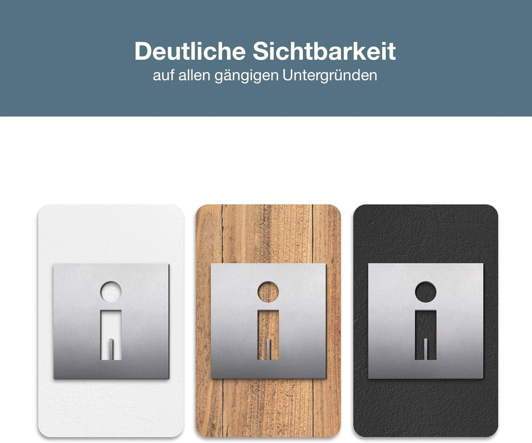 PHOS Design, PS0301K, WC Türschild Mann, 12 x 12 cm, Edelstahl gebürstet, selbstklebend, Toilettensy