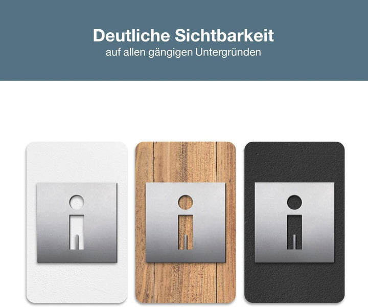 PHOS Design, PS0301K, WC Türschild Mann, 12 x 12 cm, Edelstahl gebürstet, selbstklebend, Toilettensy