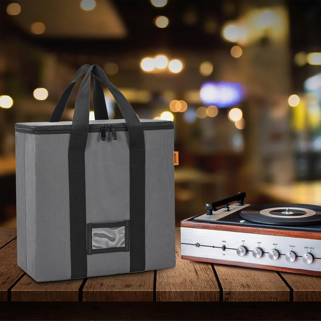 OUUTMEE Vinyl-Schallplatten-Aufbewahrungsbox mit Reissverschlüsse, Klappbare Plattenkoffer für LP-Sc