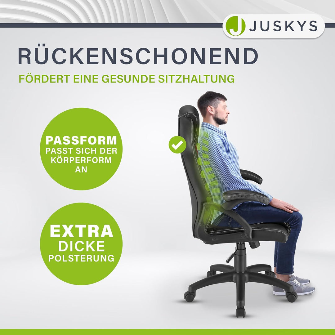 Juskys Racing Schreibtischstuhl Montreal ergonomisch höhenverstellbar & gepolstert 120 kg belastbar