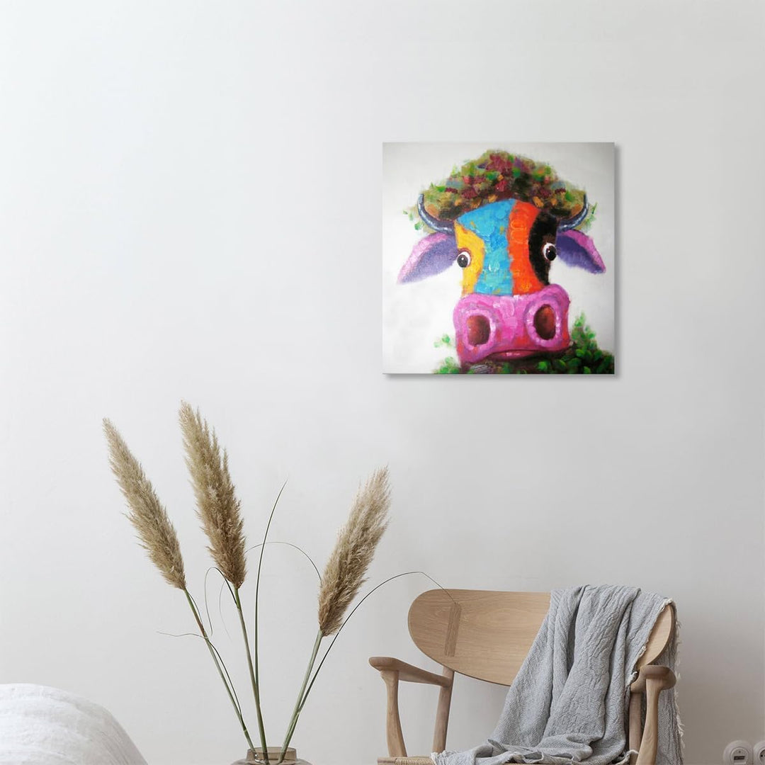 Fokenzary Hand bemalt Malerei Leinwand kleine Stier bunte Pop-Art-Wand-Dekor gerahmt bereit zum Aufh