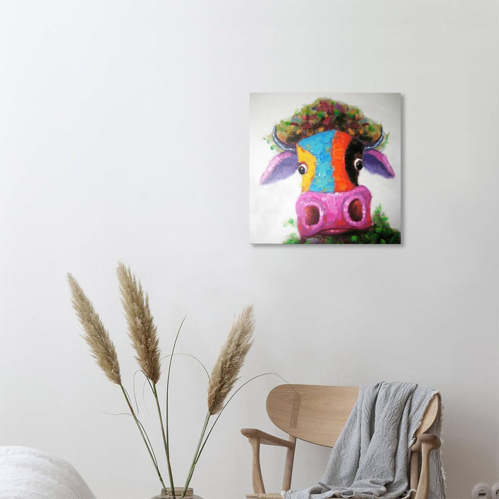 Fokenzary Hand bemalt Malerei Leinwand kleine Stier bunte Pop-Art-Wand-Dekor gerahmt bereit zum Aufh