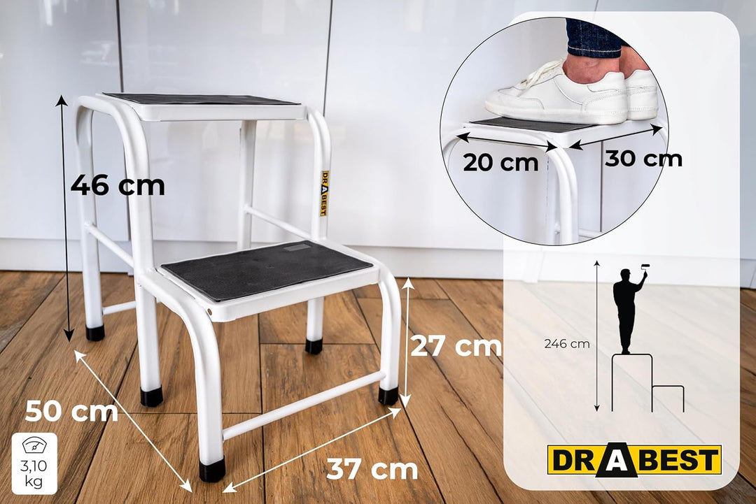 DRABEST - Tritthocker - 2 Stufen - Podest aus Aluminium - rutschfeste Oberfläche - 23 cm hoch - Trit