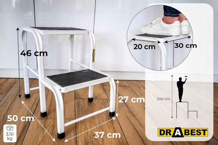 DRABEST - Tritthocker - 2 Stufen - Podest aus Aluminium - rutschfeste Oberfläche - 23 cm hoch - Trit