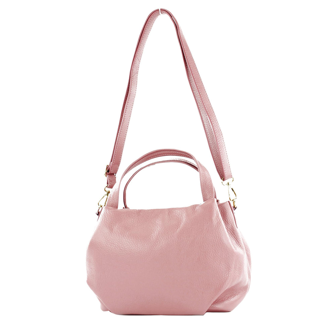 modamoda de - T218 - ital. Damen Henkeltasche Klein aus Leder Altrosa / Metall Gold, Altrosa / Metal