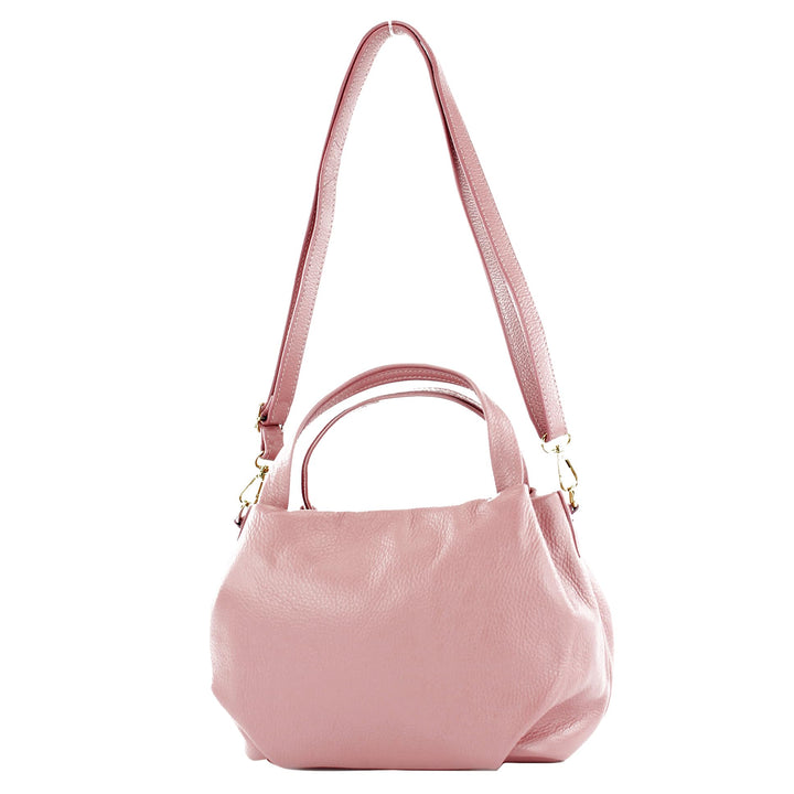 modamoda de - T218 - ital. Damen Henkeltasche Klein aus Leder Altrosa / Metall Gold, Altrosa / Metal