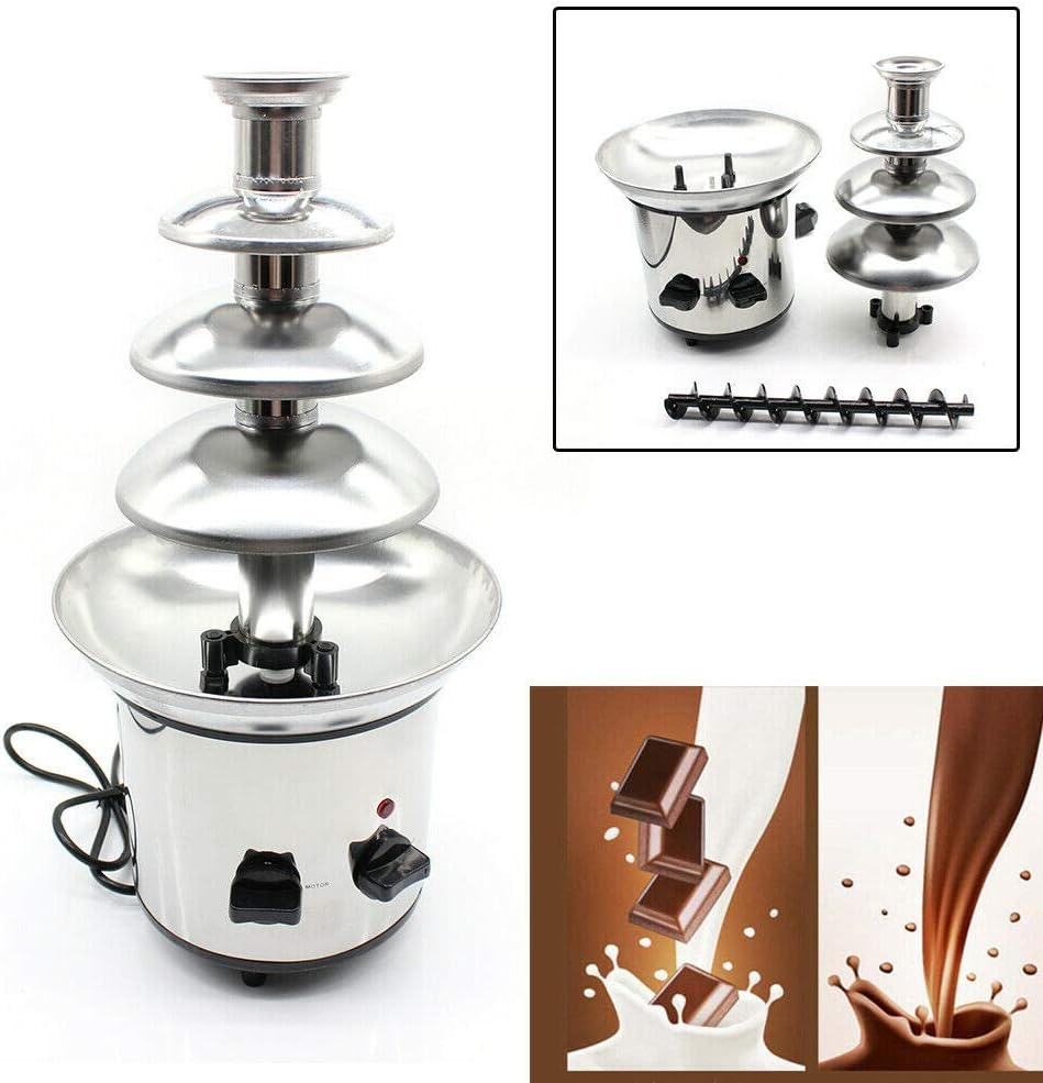 Schokobrunnen Schokolade Schokoladenbrunnen Chocolate Fountain mit Schmelzfunktion Edelstahl 4 Etage
