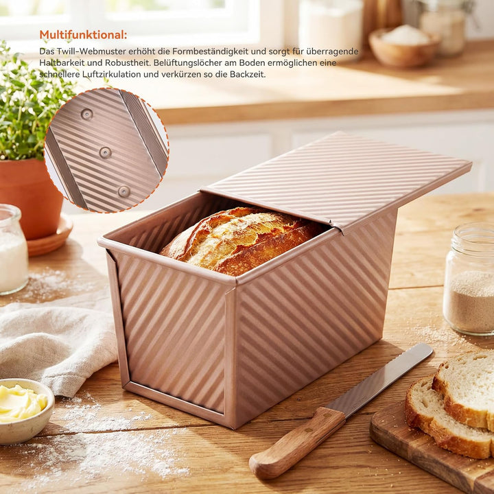OTraki 2PCS Toastbrot Backform Set Mit Deckel, Toast Brot Backform Set Klein (19 X 9,5 X 8 Cm) Und G