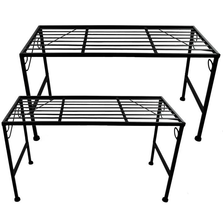 PrimoLiving XL Metall Blumentreppe 2-teilig schwarz - Klappbare 2-stufige Blumenbank Metall-Bank Blu