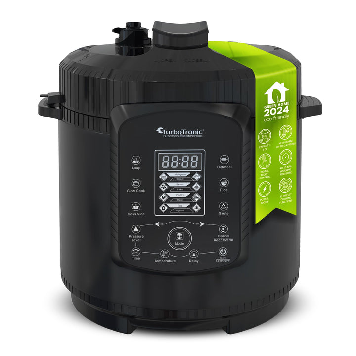 TurboTronic Druckkochtopf 6L mit 2x Topf Edelstahltopf und beschichtet, Dampfgarer, Multikocher, ele