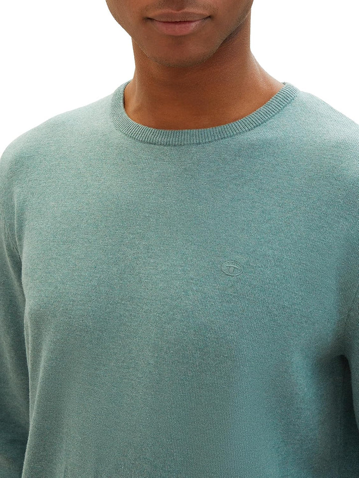 TOM TAILOR Herren Basic Crewneck Strickpullover S 32619 - Green Dust Melange, S 32619 - Green Dust M