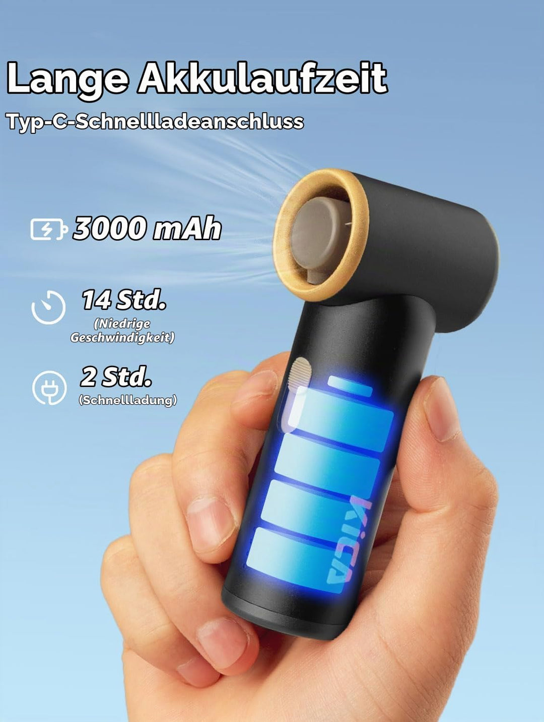 Kica JetFan Mini, Premium Handventilator, Tragbarer Ventilator - Schwarz, Schwarz
