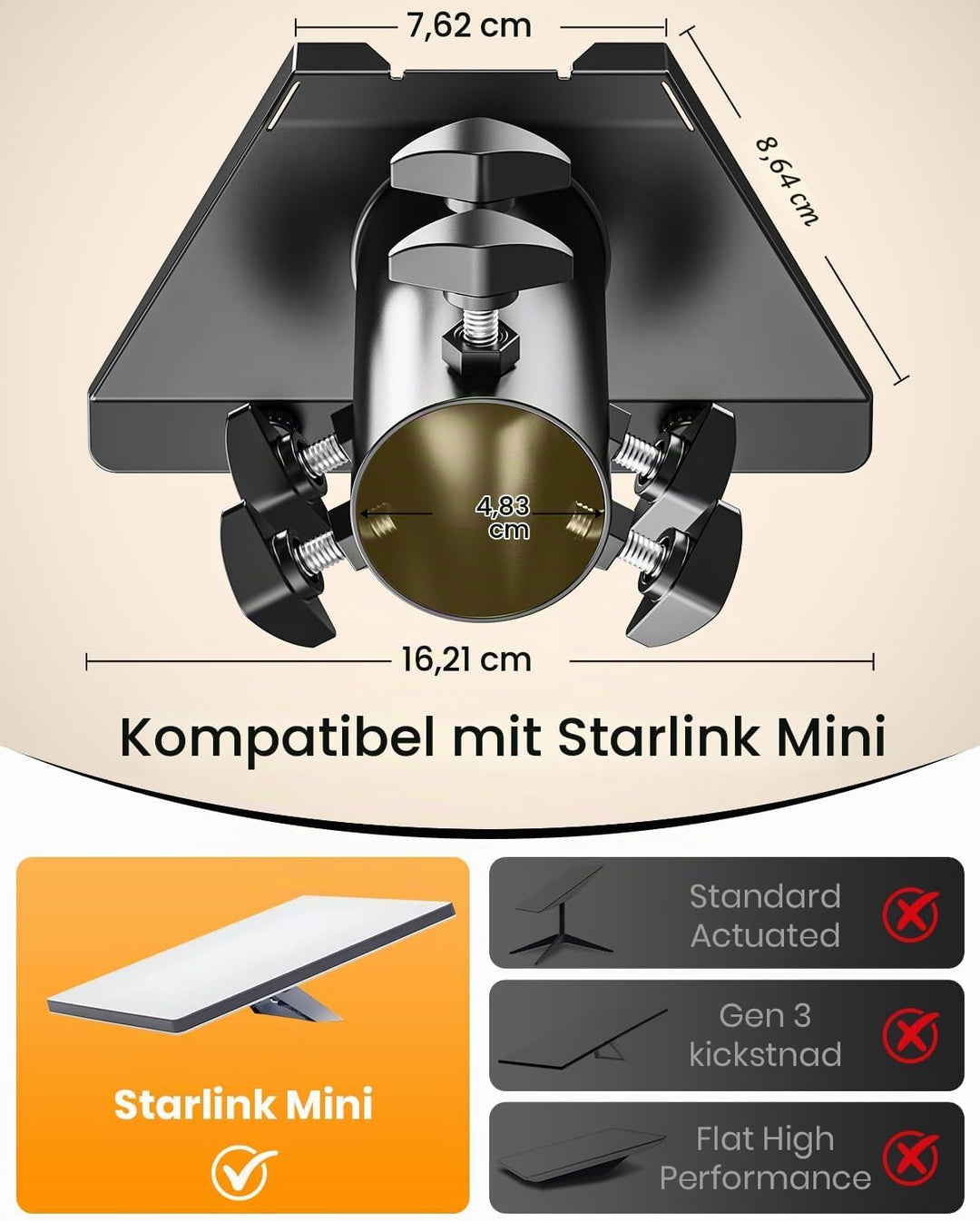 Starlink Mini Rohradapter, Starlink Mini Halterung, Starlink Mini Montageplatte für Dach, kompatibel