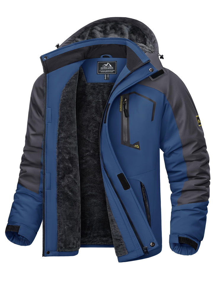 KEFITEVD Herren Skijacke Atmungsaktiv Warm Gefüttert Winterjacke mit Abnehmbarer Kapuze Snowboardjac