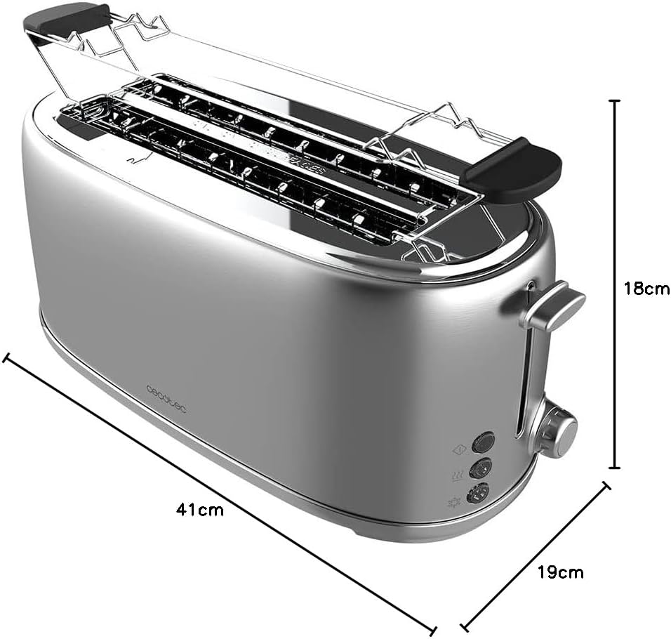 Cecotec Toaster 4 Scheiben Toast&amp;Taste 1600 Retro Double Inox, 1630 W, 2 Breite und Lange Schlitze v