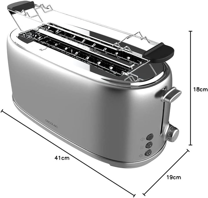 Cecotec Toaster 4 Scheiben Toast&amp;Taste 1600 Retro Double Inox, 1630 W, 2 Breite und Lange Schlitze v