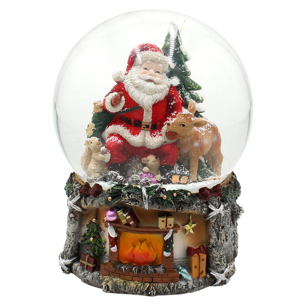 Dekohelden24 XXL Schneekugel, Weihnachtsmann mit REH und Tannenbaum, mit Sound, auf aufwendig dekori