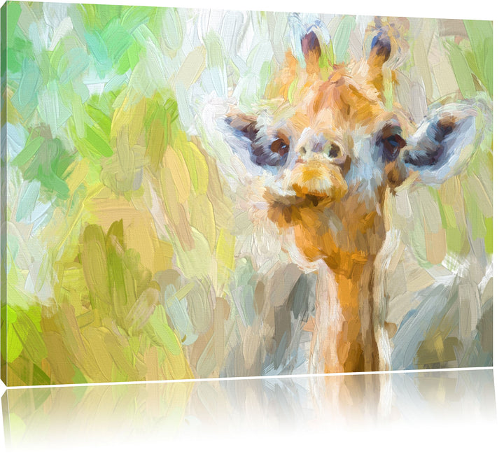 Pixxprint Giraffe in der Natur Kunst Pinsel Effekt, Format: 100x70 auf Leinwand, 100x70