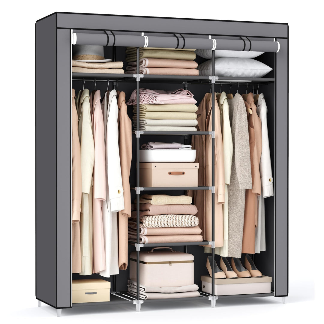 SONGMICS Kleiderschrank, Faltschrank, Stoffschrank, faltbare Garderobe mit 2 Kleiderstange, 175 x 15