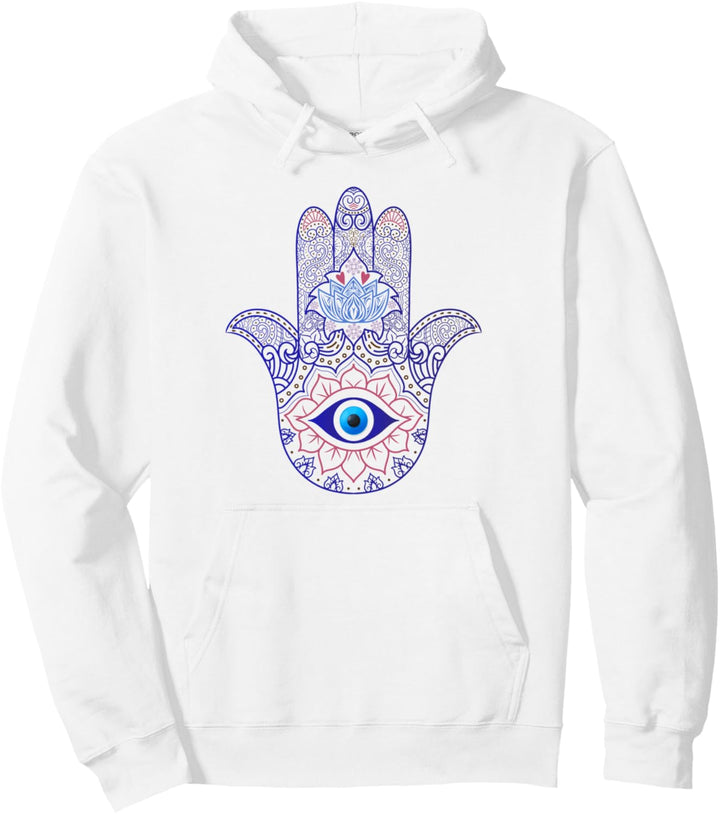 Fatimas Hand Hamsa Symbol Blau Evil Eye Ornament Yoga Pullover Hoodie